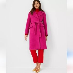 Ann Taylor notch collar wrap coat size PL hot pink.  Brush wool.  New w/out tag.